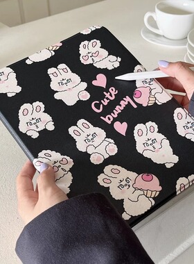 黑底多只兔子适用苹果ipad10代平板保护套ipadair2024旋转mini6/air5/air2防摔女ipadpro2024时尚ipad9亚克力