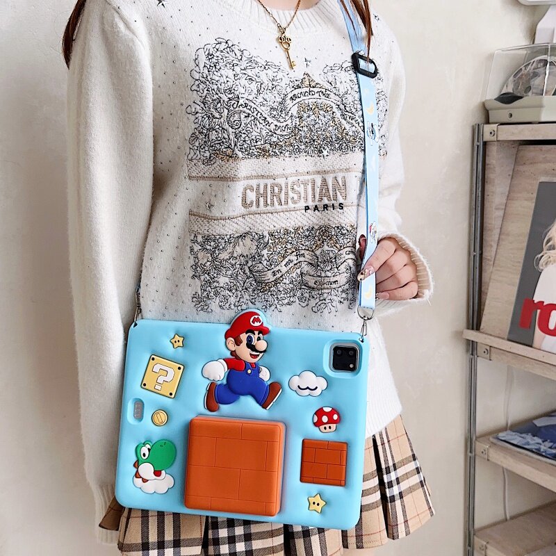 伸缩支架马里奥适用苹果ipad10/ipad11代平板保护套ipadair6硅胶mini6/air5/air7可爱ipadpro2025软ipad9/A16