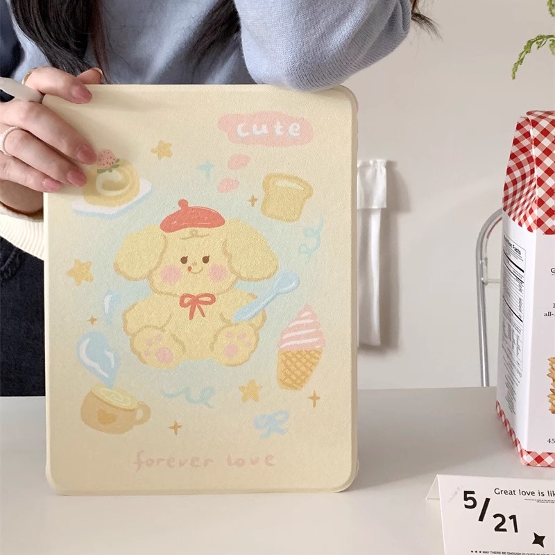 可爱奶黄布丁狗适用苹果ipad10代平板保护套ipadair6旋转mini6/air5/air3防摔ipadpro2024时尚ipad8亚克力女