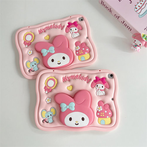 粉色美乐蒂适用苹果ipad10代平板保护套ipadair5伸缩支架mini6/air2/air3可爱ipadpro女款ipad9卡通硅胶软套