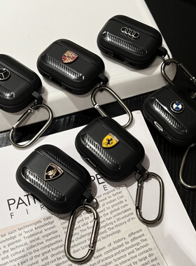 潮牌车标适用苹果AirPodspro2耳机壳airpods3/4代耳机保护套airpodspro2个性创意时尚无线蓝牙pro3耳机套软壳