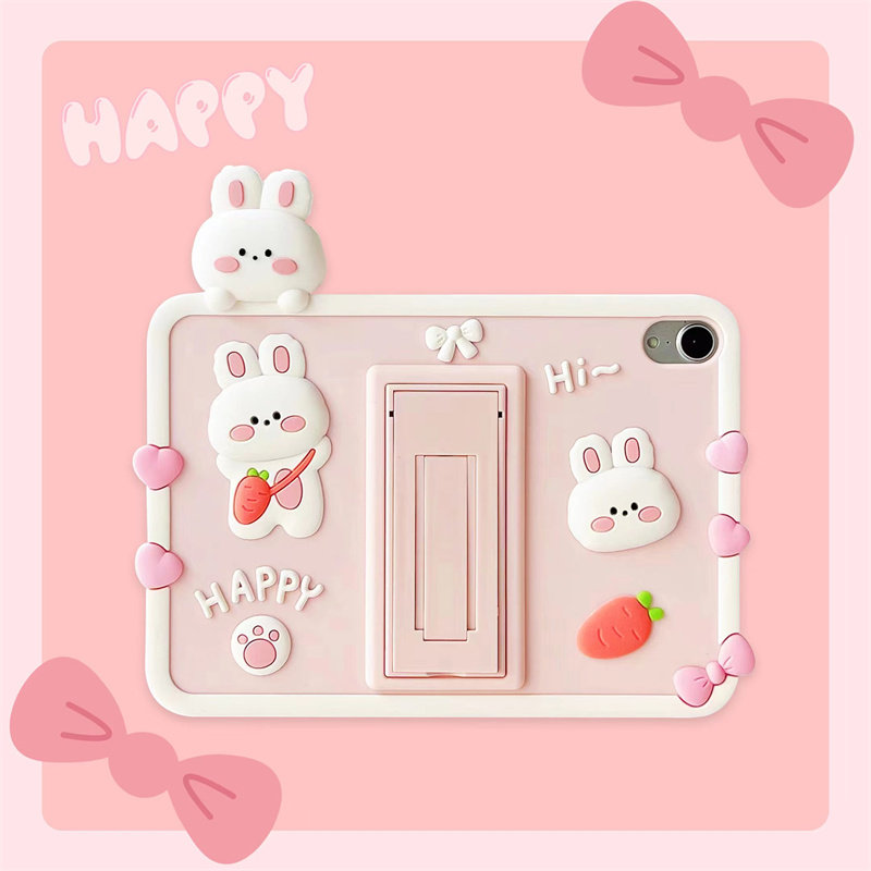 隐藏竖支架happy趴趴兔子适用苹果ipad9代平板保护套ipadair6硅胶mini3/air5可爱ipadpro2024软壳ipad6高品质