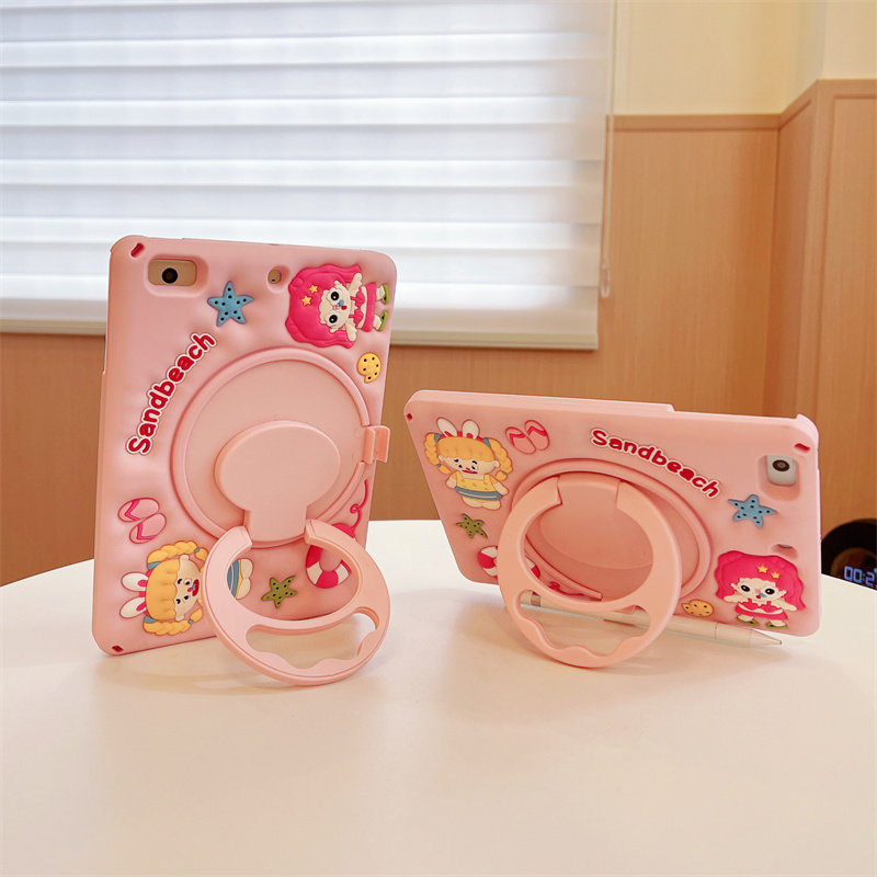 360旋转支架粉色沙滩女孩适用苹果ipad10代平板保护套ipadair5硅胶mini6/air3/air2可爱ipadpro软壳ipad9卡通