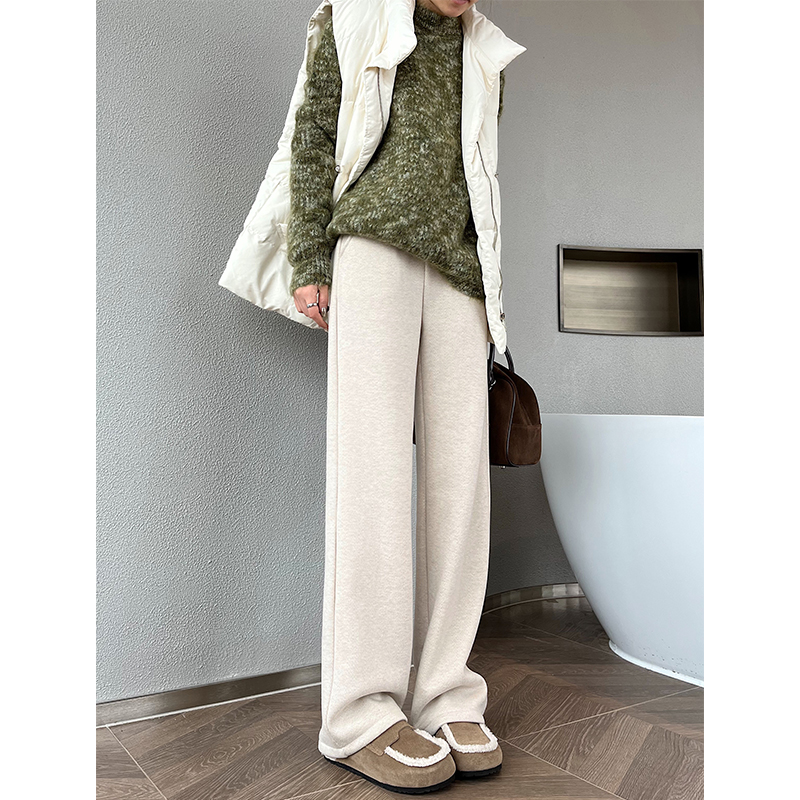 人字纹毛呢窄版阔腿裤女高腰垂感