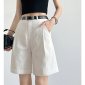 白色天丝亚麻短裤 5五分中裤 女外穿夏薄款 小个子老钱风a字阔腿西装