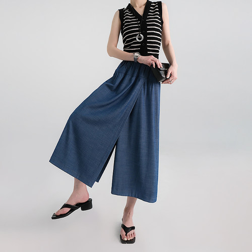 天丝软牛仔裙裤高腰阔腿九分透气