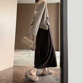 软糯咖色半身裙女秋冬棕色a字毛呢伞裙美拉德醋酸含羊毛混纺一步