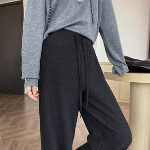 阔腿裤 灰色垂感软糯糯米裤 女秋冬高腰宽松休闲绵羊毛加绒加厚窄版