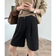 小个子高腰外穿a字阔腿休闲中裤 五分毛呢短裤 女2025秋冬新款 黑色