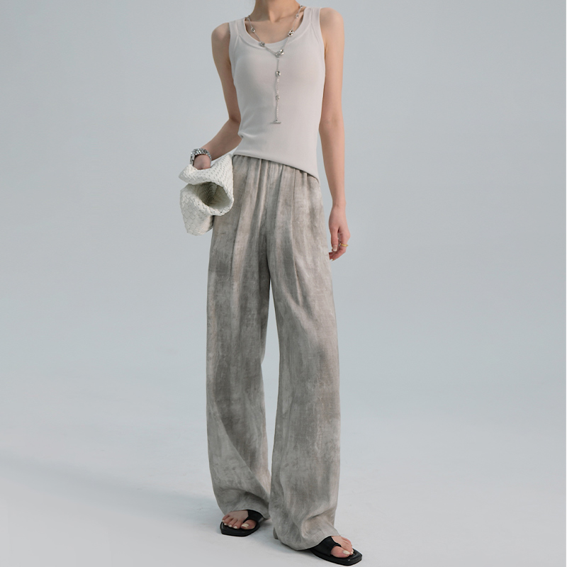 冰凉水墨画苎麻扎染天丝亚麻裤