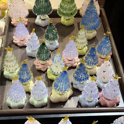 景德镇网红圣诞树转转摆件圣诞节礼物陶瓷底座琉璃旋转小玩意装饰