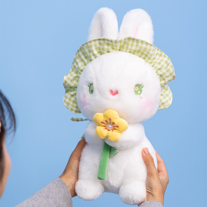 可爱花语兔毛绒玩具小白兔公仔可爱抱花小兔兔玩偶娃娃儿童礼物女