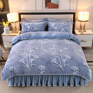 床上用品冬季牛奶绒四件套珊瑚绒被套床单裙法兰绒加厚毛绒双面绒