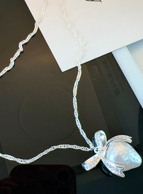 甜妹风蝴蝶结草莓银色锁骨链