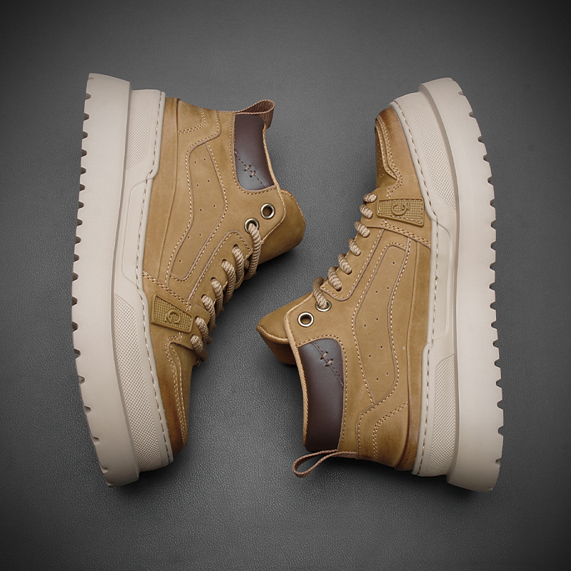 男鞋秋冬真皮复古擦色高帮鞋男士厚底增高马丁靴潮流户外工装靴男