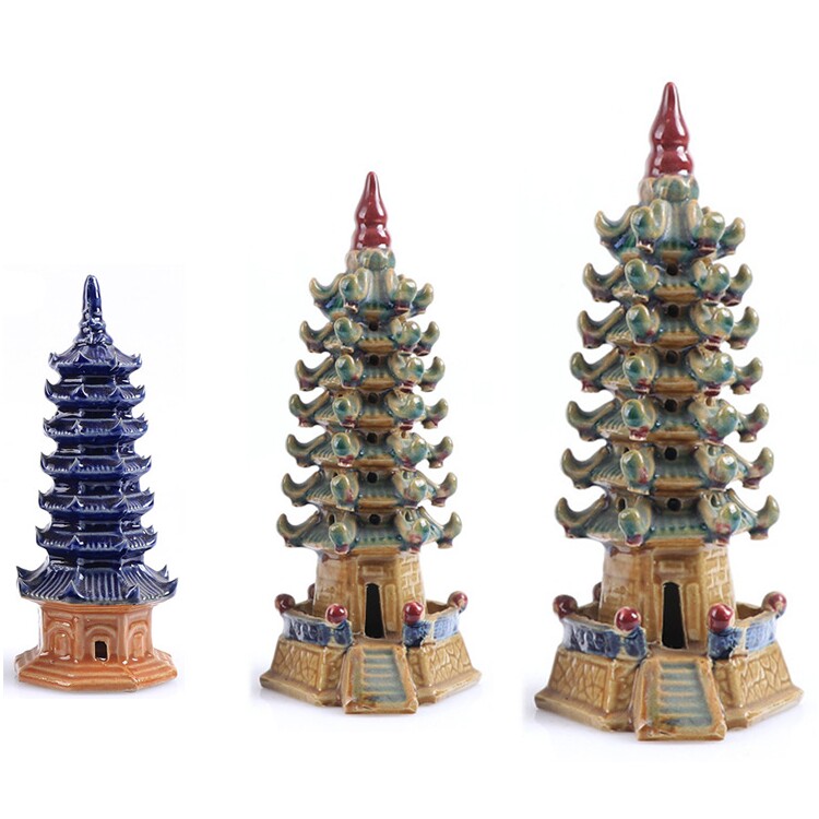 陶瓷七六角塔摆件吸水石假山流水多肉微景观鱼缸水族龟台盆景装饰
