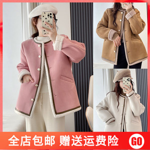 特大码胖MM秋冬加绒加厚皮毛一体羊羔毛外套女200斤气质显瘦棉衣