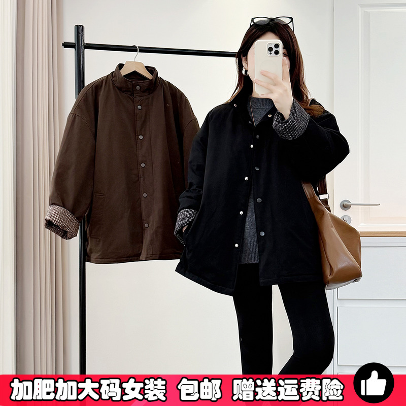 秋冬季夹棉中长款棉服外套女大码