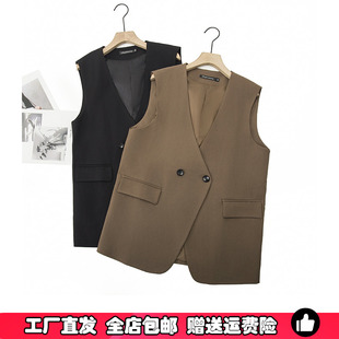 特大码高级感西装马甲女胖妹妹秋季新款气质百搭V领无袖马夹外套