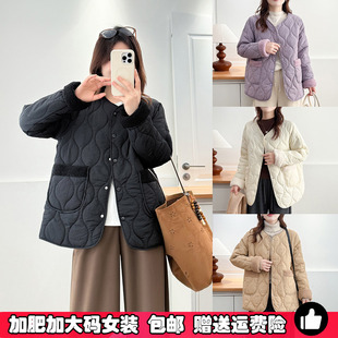 棉服袄 羊羔毛拼接棉衣外套女200斤胖mm简约百搭秋冬季 大码 轻薄款