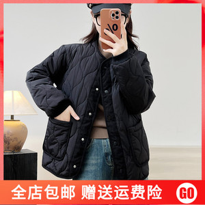 大码女装夹棉棉衣外套胖MM200斤设计感拼接薄款棉服上衣2023秋冬