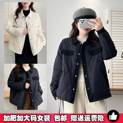 胖mm轻薄菱格羽绒棉衣女大码秋