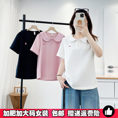 胖妹妹显瘦娃娃领短袖t恤女大码