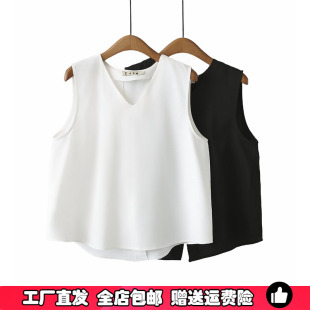 V领雪纺马甲女胖MM垂感气质百搭显瘦套头叠穿背心 特大码 夏季 薄款