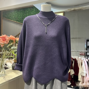 针织上衣藏肉 胖mm遮肚显瘦不规则短款 大码 半高领打底毛衣女秋冬季