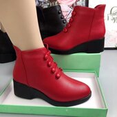 真皮坡跟平底防滑妈妈短靴中年加绒保暖女鞋 新款 清仓冬季 品牌断码