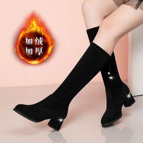 秋冬季加绒中筒靴子女高跟长靴