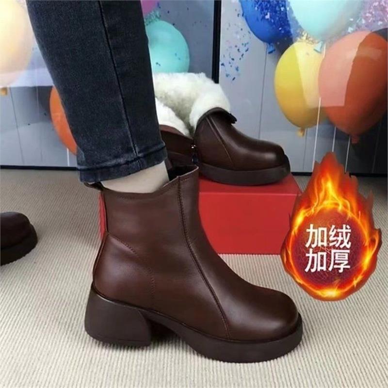 真皮中老年女冬季皮毛一体加绒