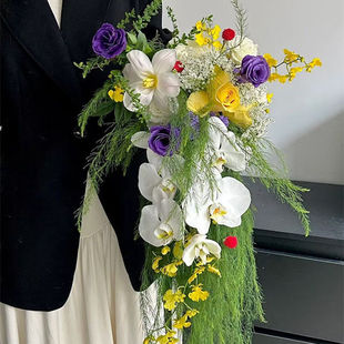 自然风森系 新娘结婚纱摄影道具家居台面花艺 瀑布手捧仿真花