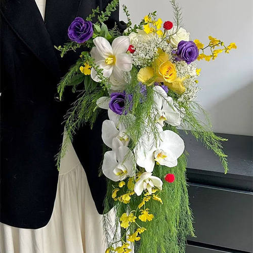 自然风森系|瀑布新娘手捧仿真花