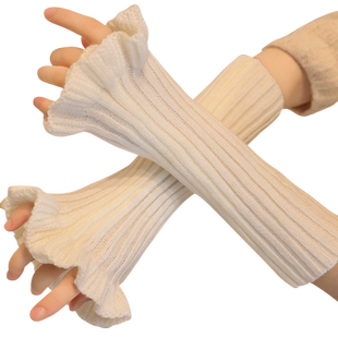 2026春季新款袖套甜美针织时尚木耳边毛线护手袖保暖手套假袖子女