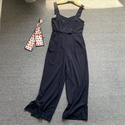夏季高腰阔腿百搭背带裤女
