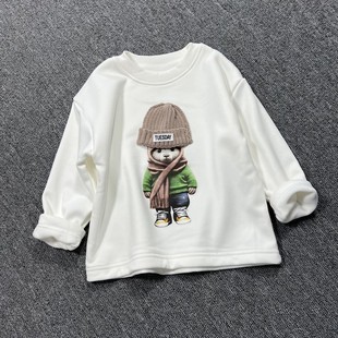 童装100-150码中小男童春秋韩版卡通小熊印花圆领套头加绒卫衣