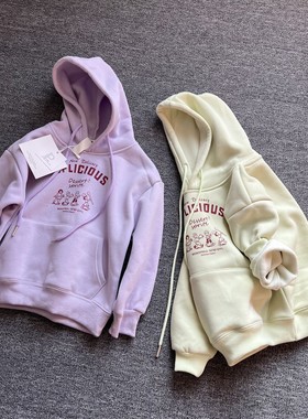 童装110-140码女童加绒帽衫秋冬新款加绒连帽卫衣洋气儿童上衣