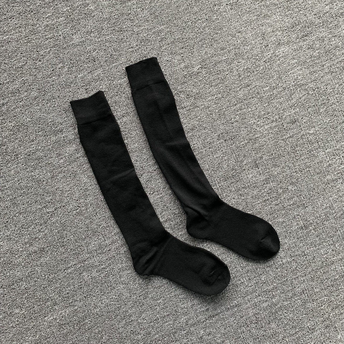 日系百搭春秋款黑色中长筒袜子小腿袜纯棉长筒袜压力瘦腿袜