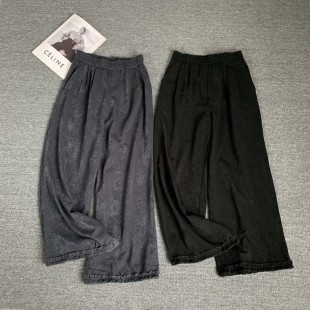 大码女裤韩版花边阔腿裤女秋季新款松紧腰休闲直筒显瘦垂感长裤