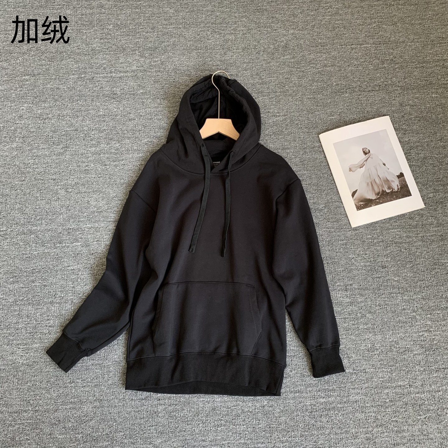 青少年学生男女纯色连帽加绒卫衣