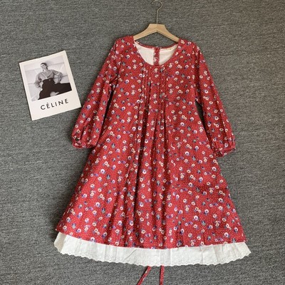 棉质复古连衣裙女春季新款遮肚显瘦法式气质设计感长袖辣妹裙子