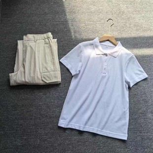 外贸夏季新款修身Polo衫女纯色百搭正肩短袖简约通勤显瘦T恤上衣