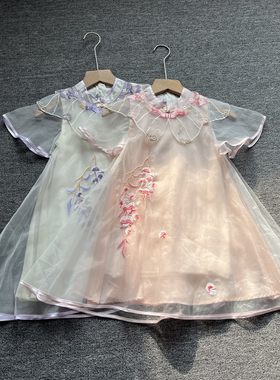 女小童夏季中国风刺绣汉服连衣裙