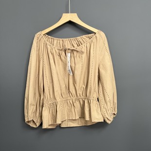 日单女装春夏新品刺绣衬衫女7分袖收腰飘带灯笼袖显瘦上衣小衫