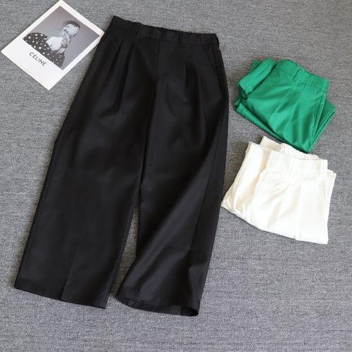 日单外贸大码女裤半松紧腰西装直筒休闲裤女秋季宽松纯色通勤裤子