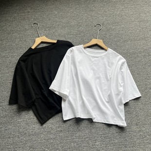 松弛简约女夏款圆领短袖棉T恤松弛感宽松短款百搭休闲上衣体恤衫