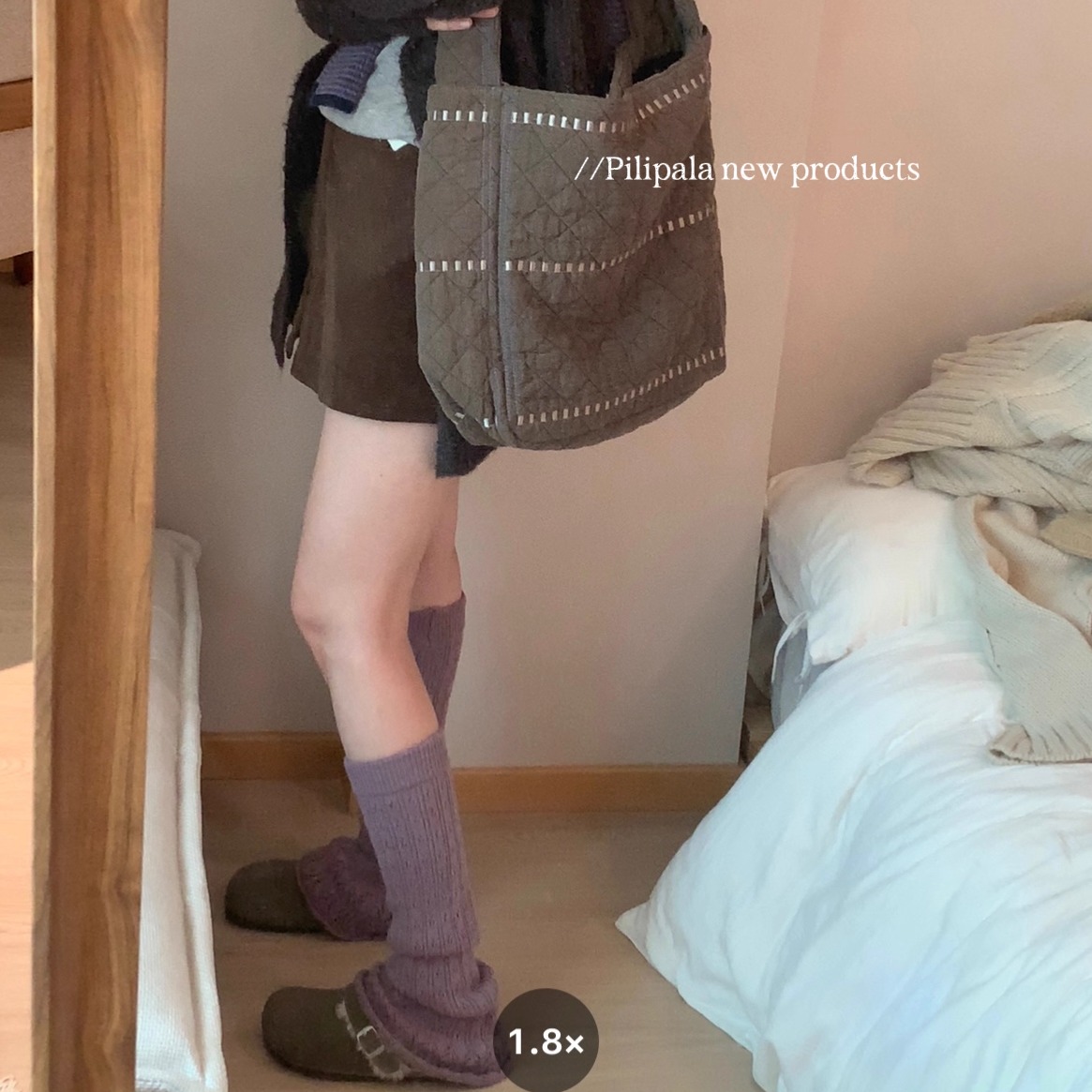 “秋日限定木槿紫袜套”复古韩系纯棉小腿袜子女堆堆袜中长筒腿套