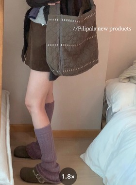 “秋日限定木槿紫袜套”复古韩系纯棉小腿袜子女堆堆袜中长筒腿套