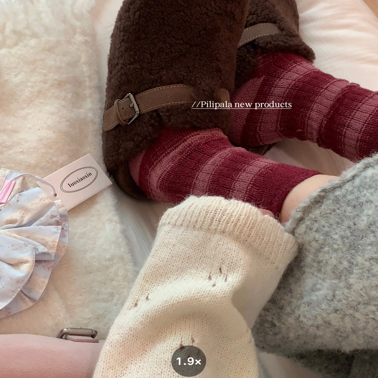 “挪威的粉色日落”秋冬季保暖加厚毛巾圈中筒堆堆袜子女条纹拼色